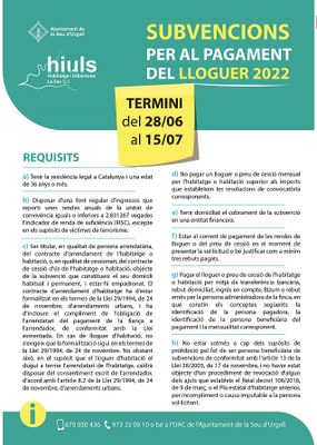 A partir d’avui ja es poden presentar les sol·licituds per optar a les subvencions per al pagament de lloguer 2022