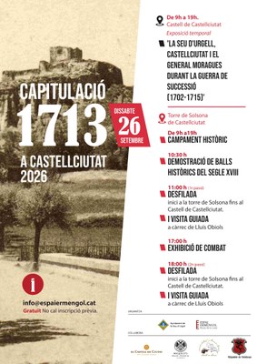 Castellciutat i la Torre de Solsona acolliran una jornada de recreació històrica de la Guerra de Successió