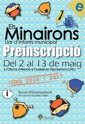 Dilluns 2 de maig s'obren les preinscripcions per a la llar d'infants 'Els Minairons' 