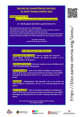 El Punt Òmnia de la Seu d’Urgell ofereix per aquest hivern 5 tallers gratuïts de competències digitals 