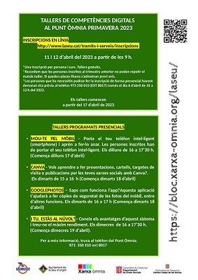 El Punt Òmnia ofereix per aquesta primavera quatre tallers gratuïts de competències digitals 