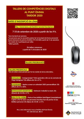 El Punt Òmnia de la Seu d’Urgell proposa 4 tallers gratuïts de competències digitals per a la pròxima tardor 