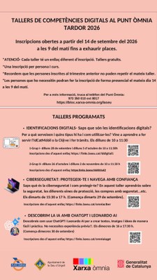 El Punt Òmnia de la Seu obre les inscripcions per als tallers de competències digitals d’aquesta tardor 