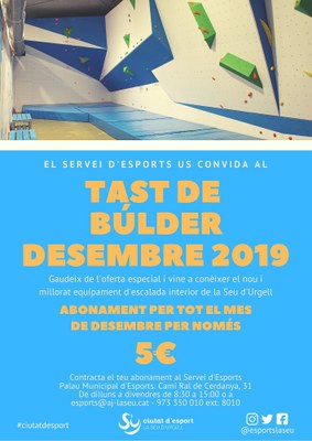 El Servei d’Esports ofereix un tast de búlder durant el mes de desembre per 5 euros 