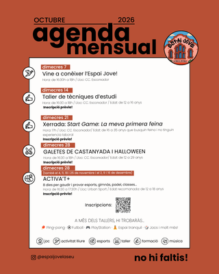 L’Espai Jove presenta la seva programació per al mes d’octubre amb activitats formatives, esportives i de lleure