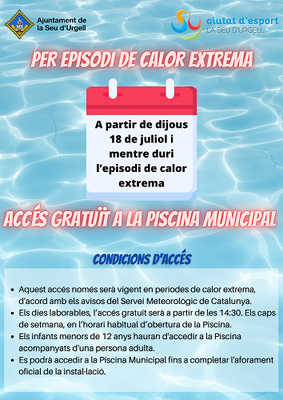 La piscina municipal de la Seu es converteix en refugi climàtic mentre duri l’episodi de calor extrema 