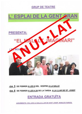 L'Esplai de la Gent Gran anul·la les funcions de l'obra de teatre 'El malalt imaginari' per indisposició d'un dels seus actors