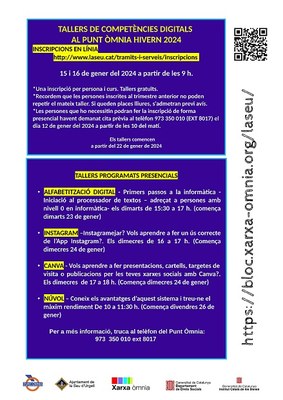 Nova oferta per aquest hivern 2024 de tallers gratuïts de competències digitals al Punt Òmnia 