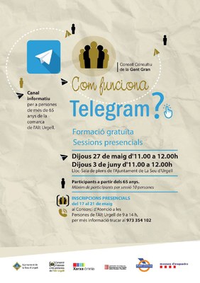 Taller gratuït sobre funcionament de Telegram adreçat a persones a partir de 65 anys 
